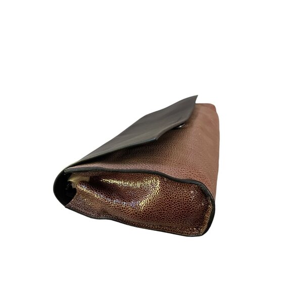 Brunello Cucinelli Leather Clutch Colorblock Brown Tan NWT - Picture 3 of 16